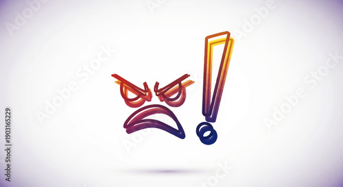 Colorful artistic rendering of an angry face and exclamation mark symbolizing frustration
