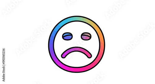 Rainbow gradient sad face emoji expressing sorrow and disappointment with vibrant colors graphic