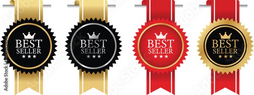 Best seller badge logo design. Best seller sticker label. 100% Satisfaction Guaranteed. Vector Illustration.