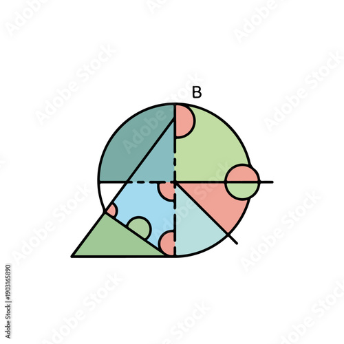 Abstract geometric circle diagram with colorful segments and lines