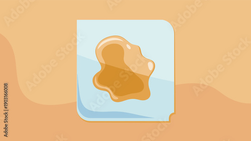 Illustration of a beige liquid foundation or cream swatch smeared on a glass slide or palette, demonstrating texture and shade for makeup products.