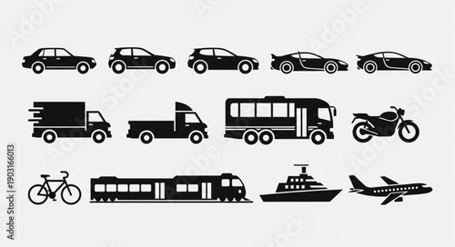 Collection of diverse transportation vehicles and modes of travel.