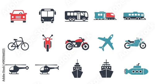 Collection of diverse transportation vehicles and modes of travel.