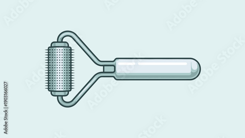 Illustration of a derma roller tool with a textured roller head and handle, used for microneedling skincare treatments to improve skin texture and health.