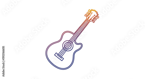 Vibrant gradient acoustic guitar line art illustration for music and leisure activities