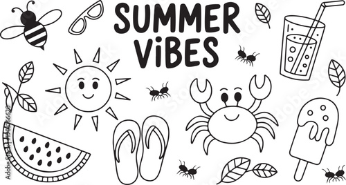 Various hand drawn graphic elements including arrows symbols and icons for emphasis or decoration