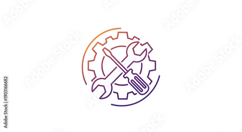 Vibrant Gradient Line Icon Representing Technical Support and Engineering Solutions with Gear