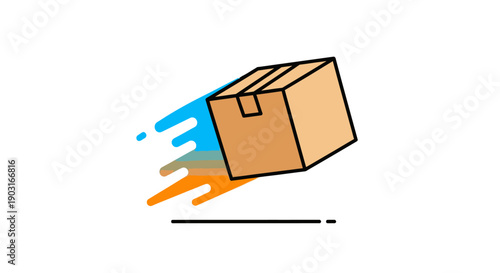 Dynamic illustration of a fast-moving delivery box signifying express shipping and quick package