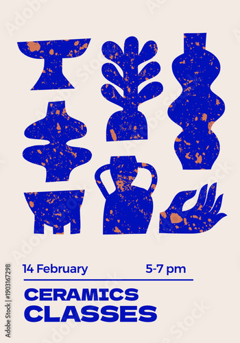 Poster design with different pottery ceramic shapes.