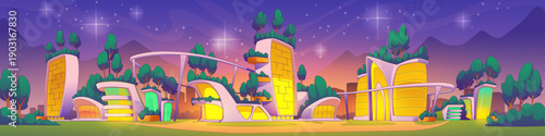 Futuristic eco city at night vector illustration