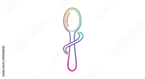 Colorful minimalist spoon icon with a twisted handle, vibrant gradient design on white background