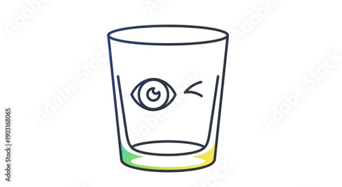 A playful cartoon illustration of an empty glass winking with a vibrant colorful base