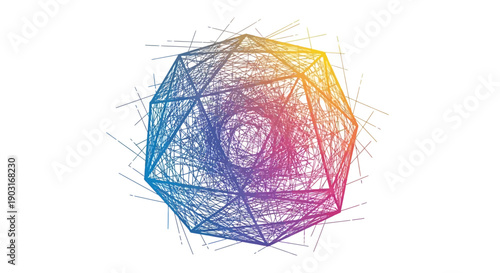 Colorful abstract geometric network design with tangled lines representing digital connectivity