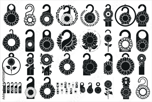 Cheerful sunflower door hanger design featuring a bold floral silhouette perfect for front door decor, farmhouse crafts, welcome signs, seasonal decorations, and DIY projects