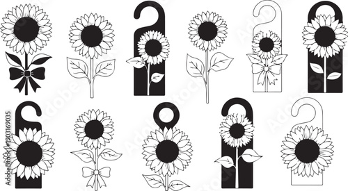 Cheerful sunflower door hanger design featuring a bold floral silhouette perfect for front door decor, farmhouse crafts, welcome signs, seasonal decorations, and DIY projects