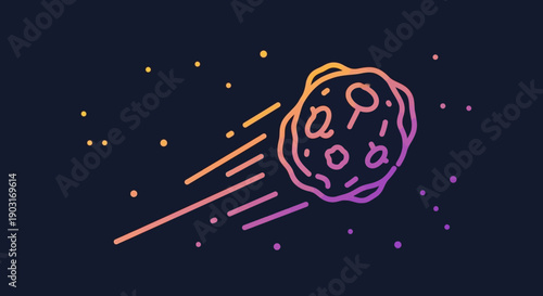 Vibrant Gradient Comet or Asteroid Icon Flying Through a Dark Starry Space Illustration