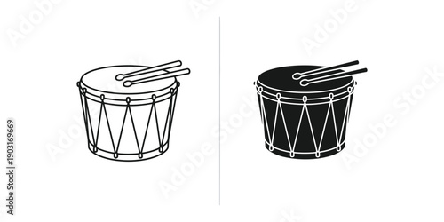 Drums with drumsticks black and white line art musical instruments