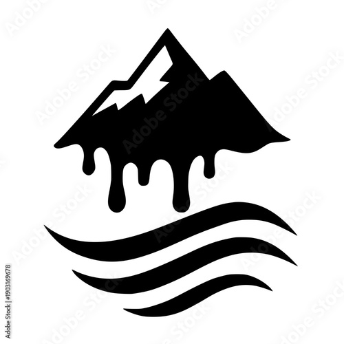 Mountain silhouette against a wavy ocean background