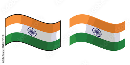 Waving indian flags with orange white and green colors