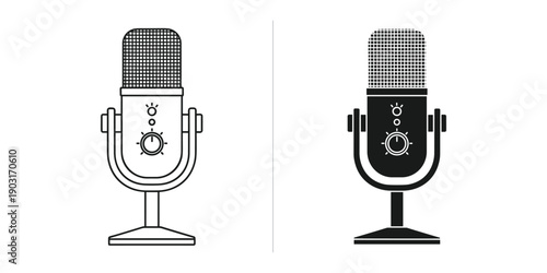 Microphone icons in black and white with stand and mesh grille