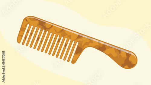 A classic brown wide-toothed comb is displayed against a neutral background, representing a tool for hair care, detangling, and personal grooming maintenance.