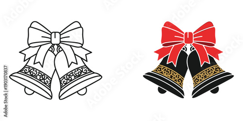 Colorful christmas bells with bows holiday decorations