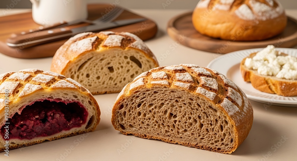 Naklejka premium Fresh Sliced Grain Bread With Fruit Filling