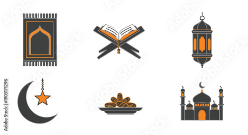 Icônes Géométriques Ramadan Ambre Charbon