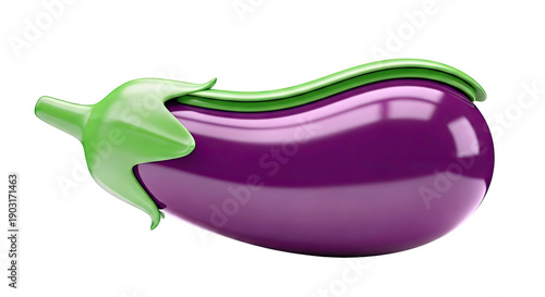3D Render of a Shiny Purple Eggplant with Green Stem