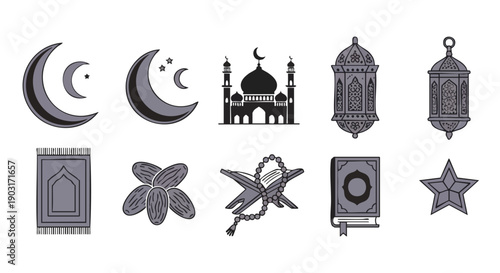Minimalist Duotone Collection of Ramadan Symbols