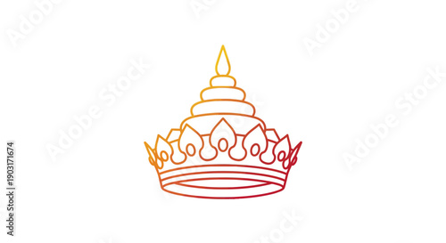 Elegant Thai-inspired golden crown outline with tiered spire design for cultural royalty