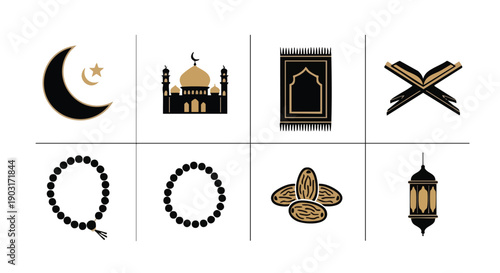 Palette dOr Antique de Symboles Essentiels du Ramadan