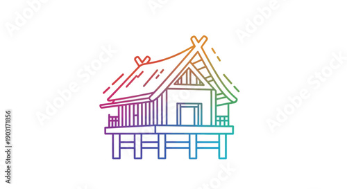 Colorful stilt house outline with a vibrant rainbow gradient vector illustration a unique artistic