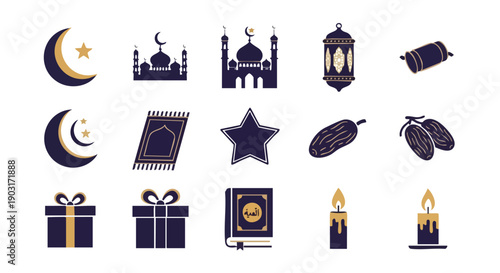 Set dIcônes Minimalistes Ramadan Indigo Or