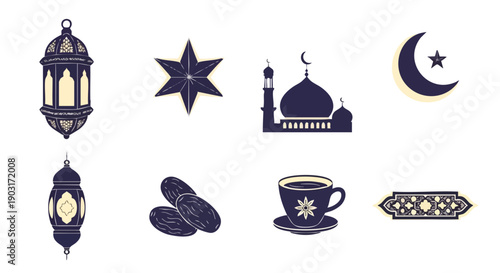 Symboles de Célébration du Ramadan Bleu Indigo