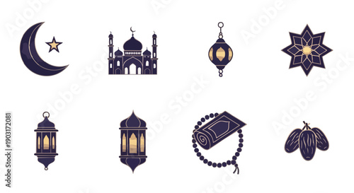 Symboles de Vacances du Ramadan Professionnels Indigo Or