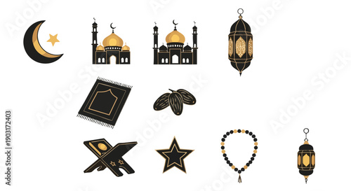 Collection de Neuf Symboles du Ramadan Sarcelle Foncé