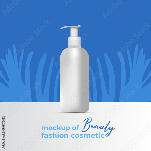 Luxury cosmetics vector illustration featuring skincare products, lipstick, and cream. Blue decor background. Modern design with elegant packaging perfect for beauty blogs and marketing projects.