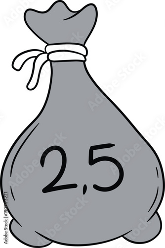 Illustration of a zakat bag with 2.5 on it, symbolizing savings, viewed from the front