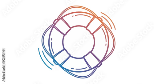 Colorful gradient line art illustration of a lifebuoy for safety and rescue on water sports and