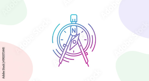 Abstract gradient line art icon blending navigation compass with drafting tool for precision and