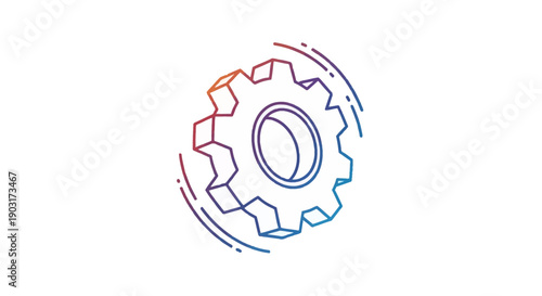 Vibrant gradient line art gear icon symbolizing technology settings and processes