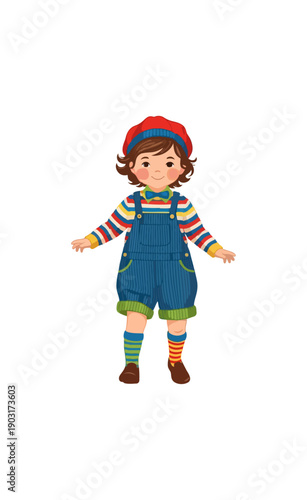 Cartoon child with playful expression and colorful outfit