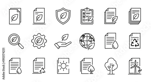 Collection of eco friendly icons and symbols for sustainability.