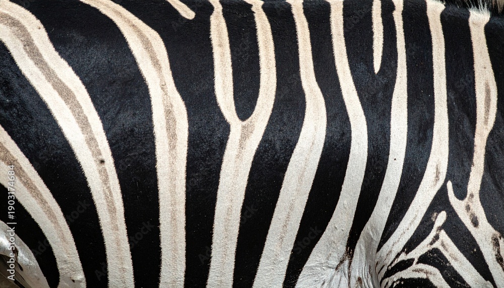 Fototapeta premium Zebra stripes detail close up of black and white pattern wild animal hide texture natural design elegant curves mammal wildlife.