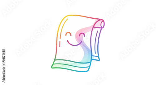 A happy rainbow towel illustration featuring a cheerful expression and vibrant colors for a joyful