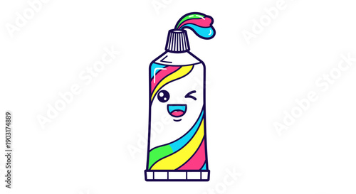 Adorable winking paint tube with vibrant rainbow colors artistic creativity flowing