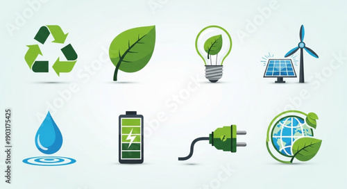 Collection of eco friendly energy and environment icons.