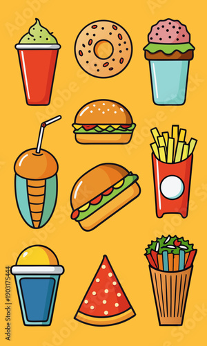 Ten fast food eatable vector icon