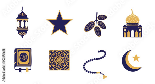 Ensemble Dobjets Musulmans Minimalistes or et Bleu